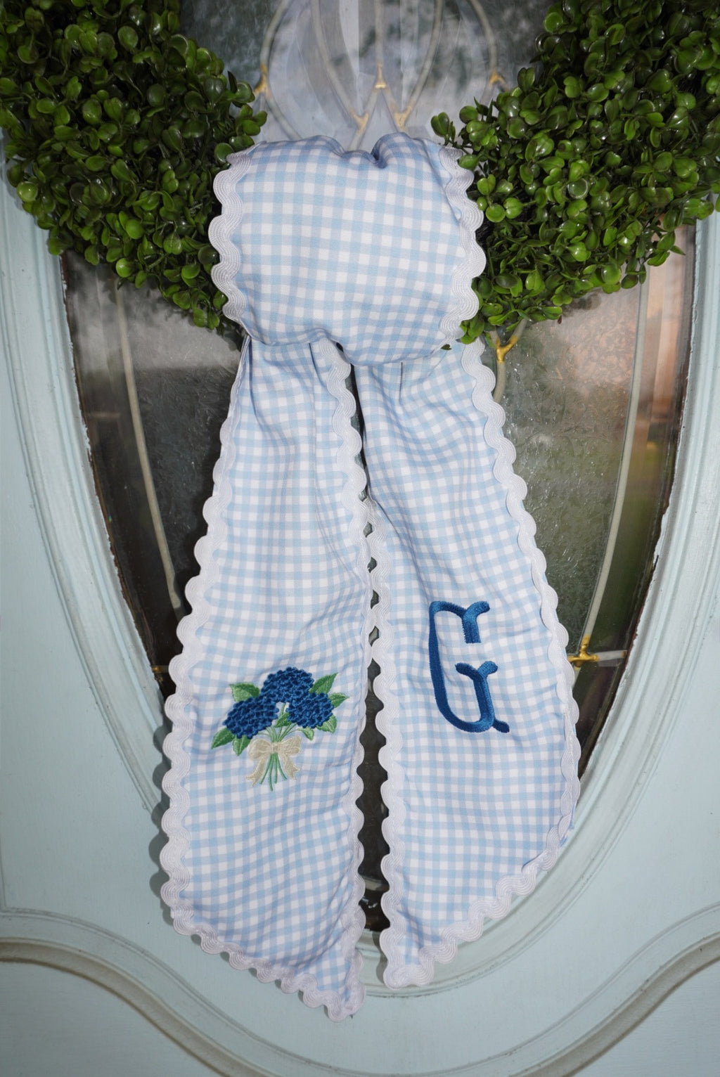 Gingham Hydrangea Wreath Sash